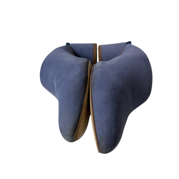 Anthropologie women’s mules blue asymmetrical suede block heels size US 8 M - Picture 11 of 12